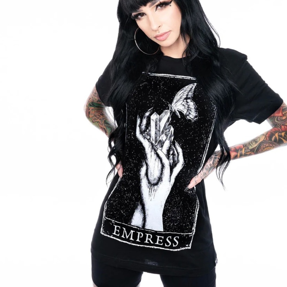 Mortus Viventi Tarot Card Goth Black Graphic T-Shirt Tee The Empress